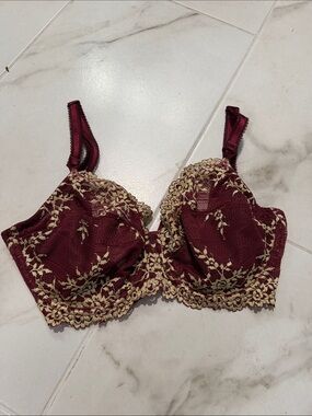 Wacoal Embrace Lace Burgundy Lace Underwire Bra with Gold Embroidery - 34DD